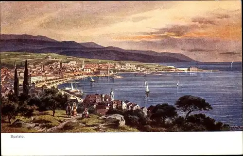 Künstler Ak Perlberg, F., Split Spalato Kroatien, Panorama