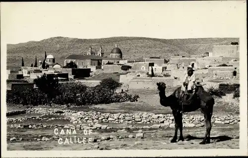Foto Ak Cana Kana Galiläa Israel, Blick auf den Ort, Kamel