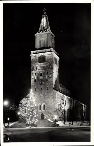 Ak Turku Åbo Finnland, Dom bei Nacht, beleuchtet