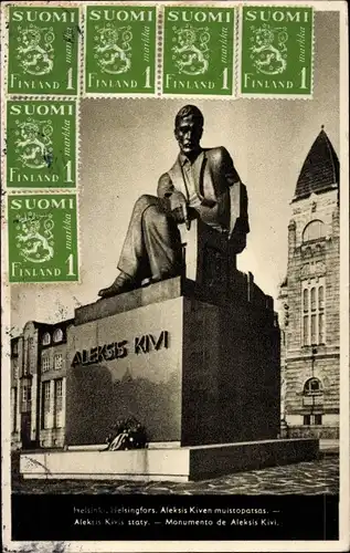 Ak Helsinki Helsingfors Finnland, Denkmal von Aleksis von Kivi