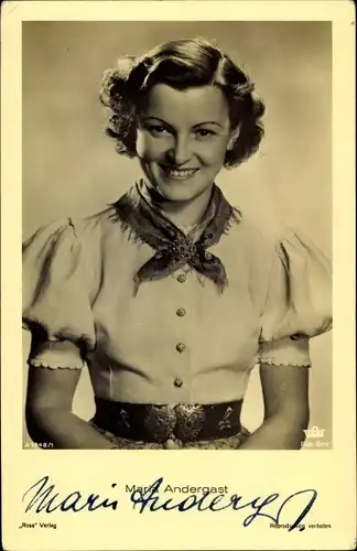 Ak Schauspielerin Maria Andergast, Portrait, Tobis, Ross Verlag A 1948/1, Autogramm