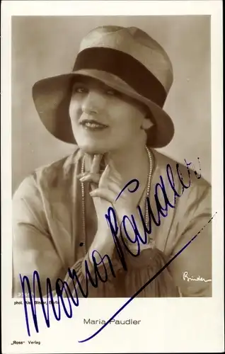 Ak Schauspielerin Maria Paudler, Portrait, Hut, Autogramm