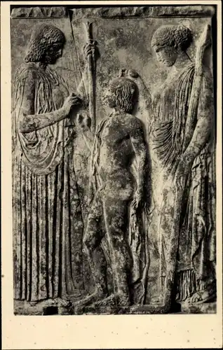 Ak Athen, Griechenland, Nationalmuseum D. Athen, Eleussinisches Relief