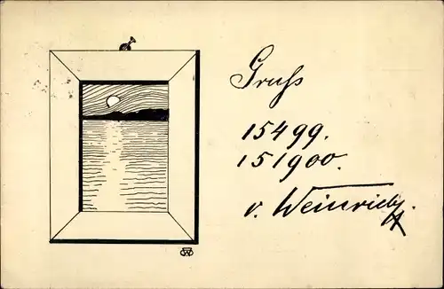 Handgemalt Ak Landschaft mit Bergen und Wasser