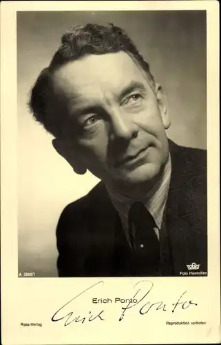 Ak Schauspieler Erich Ponto, Portrait, Autogramm