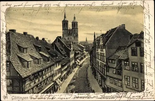 Ak Göttingen in Niedersachsen, Johannisstraße, Johanniskirche