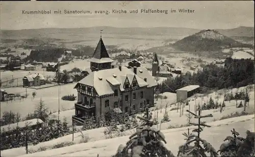 Ak Karpacz Krummhübel Riesengebirge Schlesien, Sanatorium, evangelische Kirche, Pfaffenberg, Winter