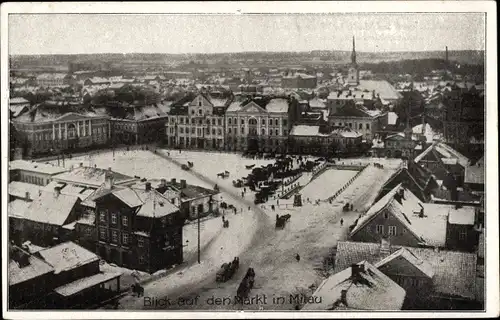 Ak Jelgava Mitau Lettland, Markt von der Trinitatiskirche gesehen, Winter