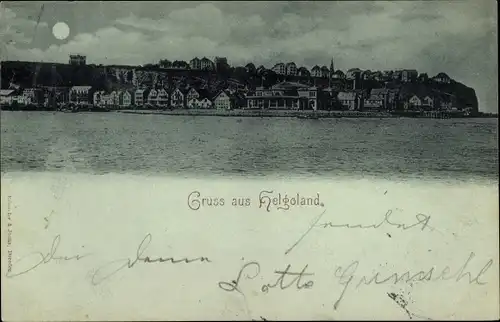 Mondschein Ak Nordseeinsel Helgoland, Gesamtansicht