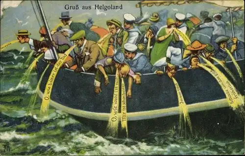 Künstler Ak Thiele, A., Helgoland in Schleswig Holstein, Seekranke Passagiere an Deck