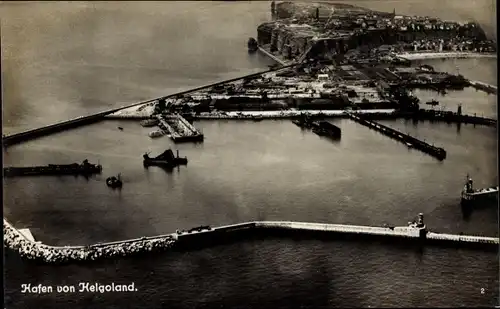 Ak Nordseeinsel Helgoland, Totalansicht, Hafen, Fliegeraufnahme