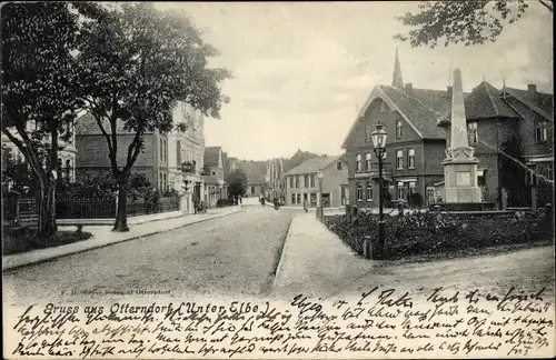 Ak Otterndorf an der Niederelbe, Straßenpartie, Denkmal