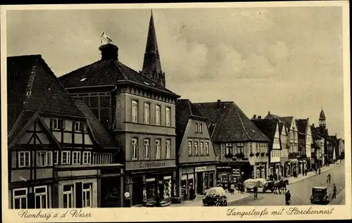 Ak Nienburg an der Weser, Lange Straße, Storchennest