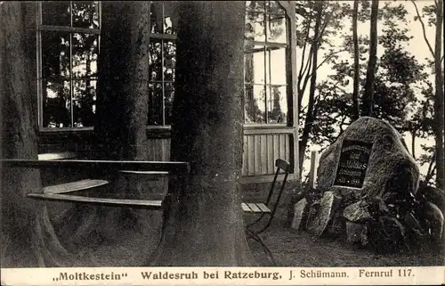 Ak Ratzeburg im Herzogtum Lauenburg, Waldesruh, Moltkestein