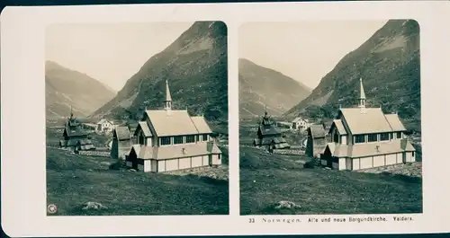 Stereo Foto Laerdal Norwegen, Stabkirche, Borgund-Kirche