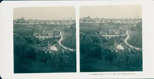 Stereo Foto Rothenburg ob der Tauber Mittelfranken, Panorama mit Doppelbrücke