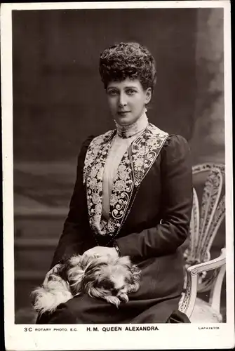 Ak Königin Alexandra von Großbritannien, Portrait mit Hund