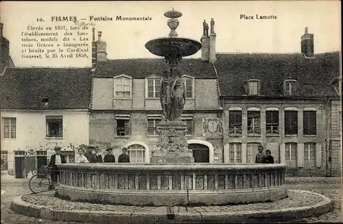 Ak Fismes Marne, Fontaine Monumentale, Place Lamotte