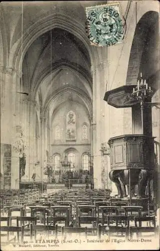 Ak Etampes Essonne, Kirche Notre Dame, Innenansicht