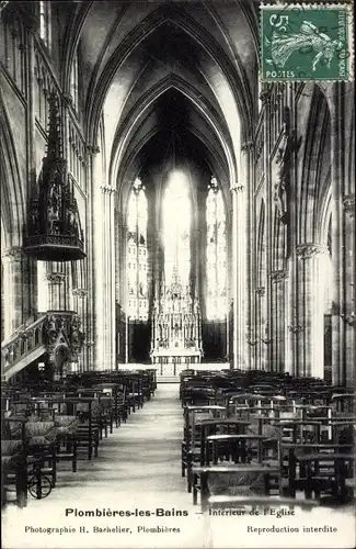 Ak Plombières les Bains Lothringen Vogesen, Kirche, Innenansicht