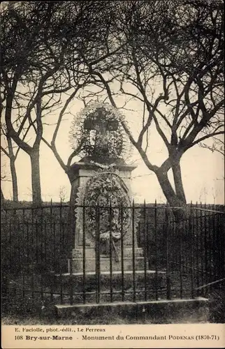 Ak Bry sur Marne Val de Marne, Denkmal des Kommandanten Podenas