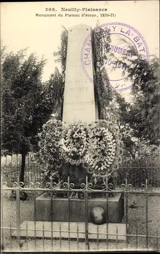 Ak Neuilly Plaisance Seine Saint Denis, Denkmal des Plateau d'Avron