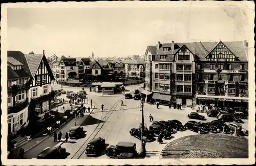 Ak Zoute Knokke Heist Westflandern, Place Albert und Straßenbahnhaltestelle