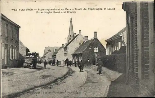 Ak Westvleteren Vleteren Westflandern Belgien, Route de Poperinghe, Kirche