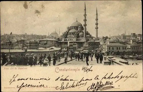 Ak Konstantinopel Istanbul Türkei, Pont côte de Stamboul, Moschee