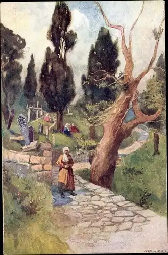 Künstler Ak Konstantinopel Istanbul Türkei, Cimetiere d'Eyoub