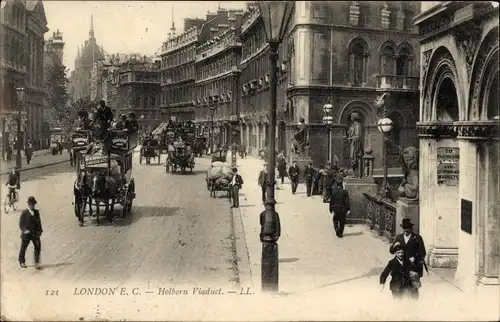 Ak London City England, Holborn Viaduct, Kutsche