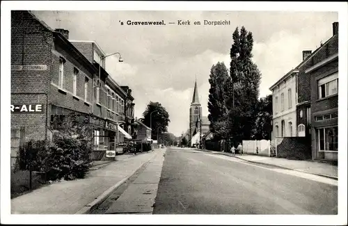 Ak 's Gravenwezel Schilde Flandern Antwerpen, Dorfstraße, Kirche