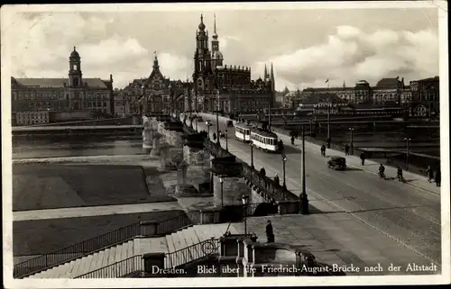 Ak Dresden Altstadt, Friedrich-August-Brücke, Straßenbahn