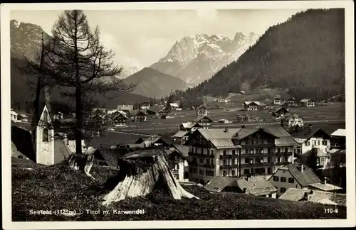 Ak Seefeld Tirol, Gesamtansicht, Karwendel
