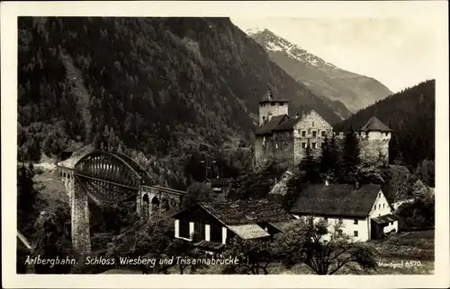Ak Tobadill Tirol, Schloss Wiesberg, Trisanna Viadukt, Arlbergbahn