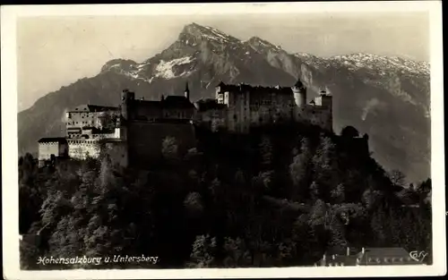 Ak Salzburg in Österreich, Festung Hohensalzburg und Untersberg