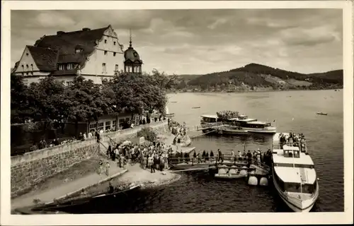 Ak Saalburg in Thüringen, Am Stausee der Bleiloch Saaletalsperre, Gasthof Kranich