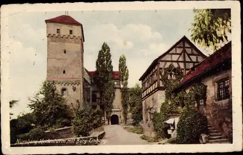 Ak Nürnberg in Mittelfranken, Heidenturm, Burg-Eingang