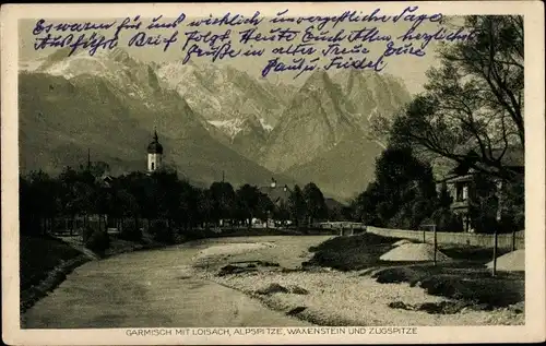 Ak Garmisch Partenkirchen in Oberbayern, Alpspitze, Loisach, Wakenstein, Zugspitze