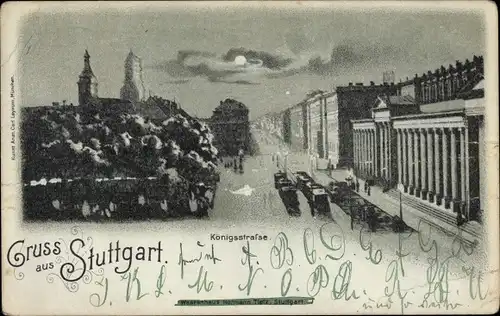 Mondschein Litho Stuttgart in Württemberg, Königstraße