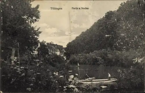 Ak Tübingen am Neckar, Partie am Neckar, Ruderboot