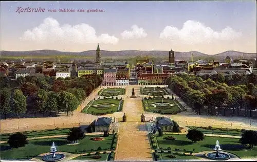 Ak Karlsruhe in Baden, Blick vom Schloss