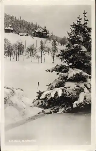 Ak Rehefeld Zaunhaus Altenberg im Erzgebirge, Jagdschloss, Winteransicht