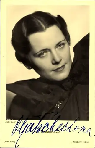 Ak Schauspielerin Olga Tschechowa, Portrait, Ross 9192/1, Autogramm