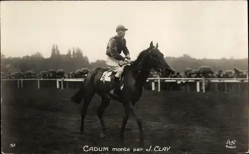 Ak Cadum monte par J. Clay, Rennpferd mit Jockey