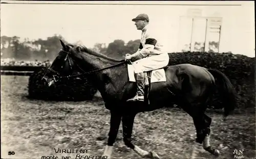 Ak Pferderennsport, Rennpferd Virulent, Jockey Bedeloup