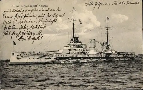 Ak Deutsches Kriegsschiff, SMS Nassau, Linienschiff