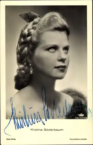 Ak Schauspielerin Kristina Söderbaum, Portrait mit Flechtfrisur, Autogramm