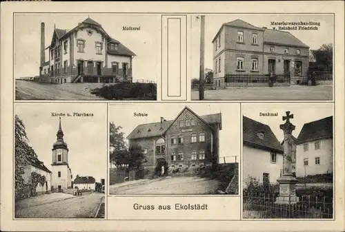 Ak Ekolstädt Eckolstädt Bad Sulza Thüringen, Molkerei, Kirche, Pfarrhaus, Schule, Denkmal, Geschäft