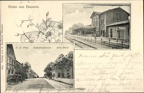 Ak Bassum in Niedersachsen, Bahnhof Gleisseite, Bahnhofstraße, Haus D. H. Voss, Artz Hotel